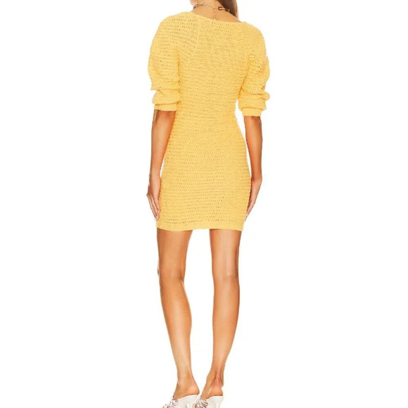 A.L.C. Gigi Crochet Knit Dress Yellow Women's Size Medium Elastic Cuffs Mini - Picture 3 of 7